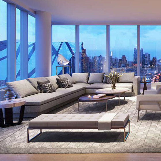 waterline square living room with city views