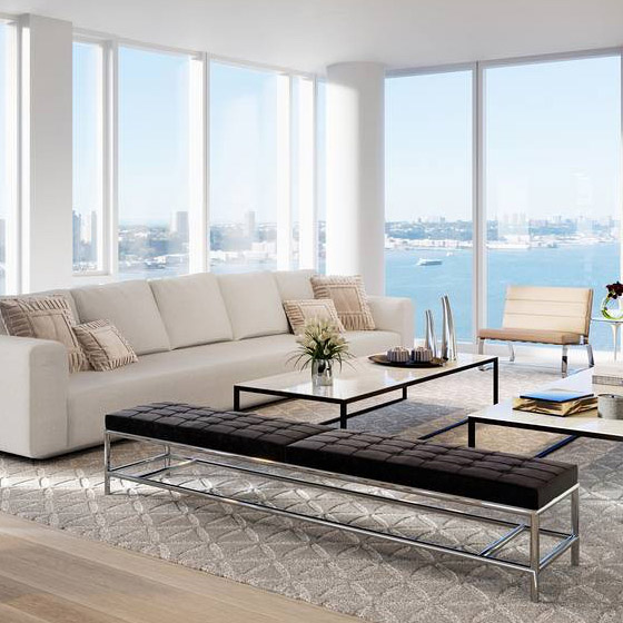 waterline square living room with river views