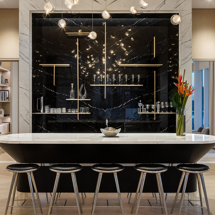 condominium private great room with seating island