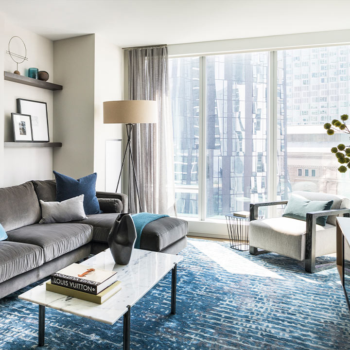 two waterline square featured rental unit living room